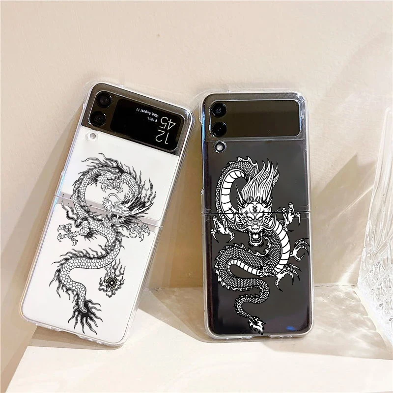 Dragon  Fashion Animal Fashion Phone Case For Samsung Galaxy Z Flip 3 4 5 6 7 Hard Folding Z Flip4 Clear PC Cover Gift