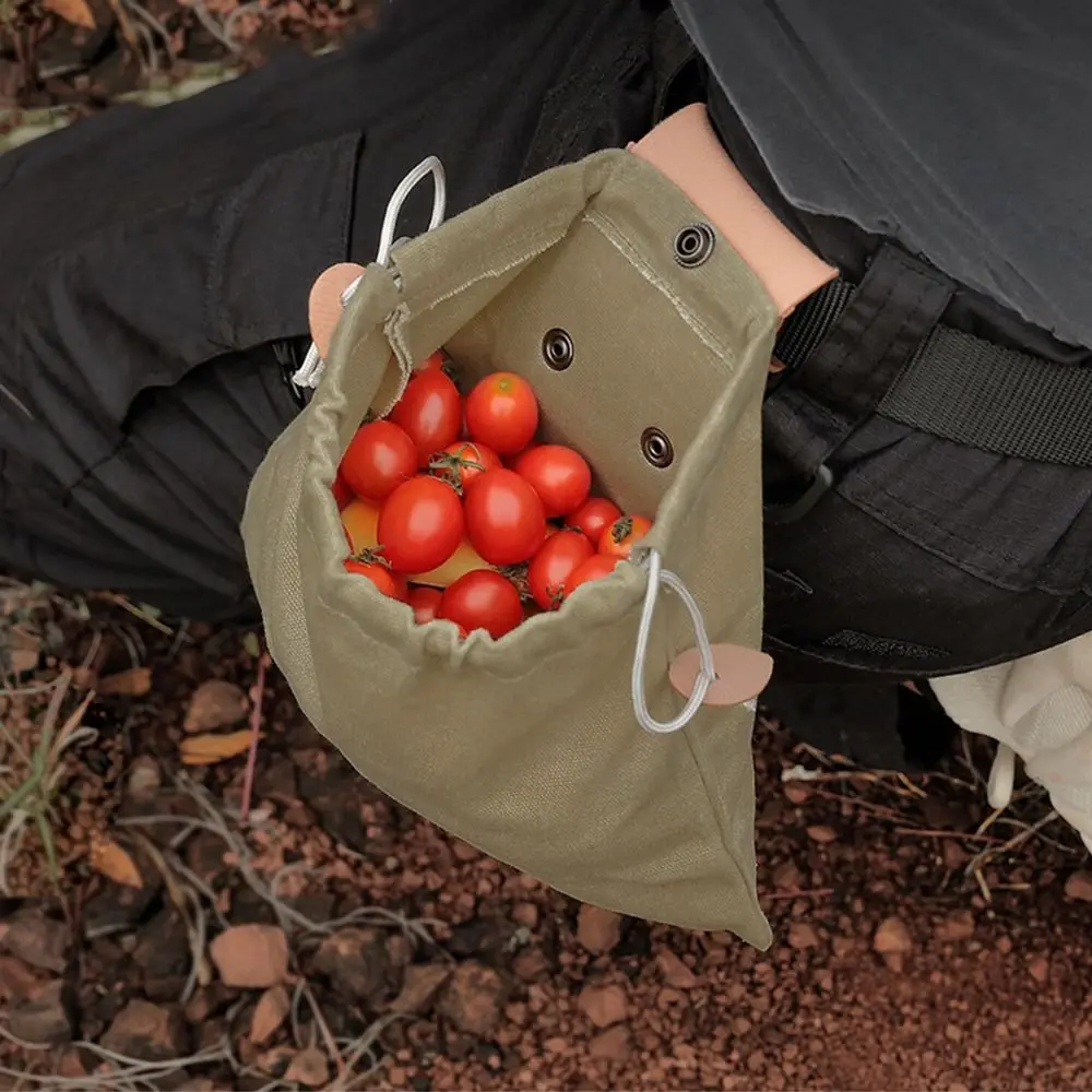 

Collapsible Canvas Storage Bag PU Leather Waxed Canvas Garden Picking Pouch Water-Resistant Durable Outdoor Foraging Bag