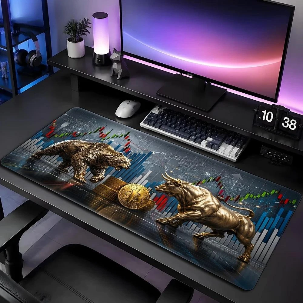 Gaming Accessories Market - Bear and Bull ビットコイン市場テーマ、現代金融デザイン、デスクマット、スクールデスクマット、ゲーミングマウスパッドデスクアクセサリー