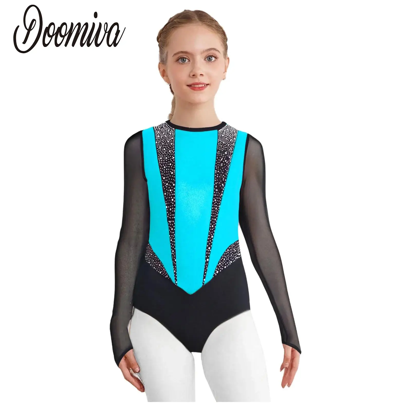 

Girls Ballet Mesh Long Sleeve Leotard Dancewear Figure Skating Gym Dance Bodysuit Tops Ballerina Dancer Performance Costumes