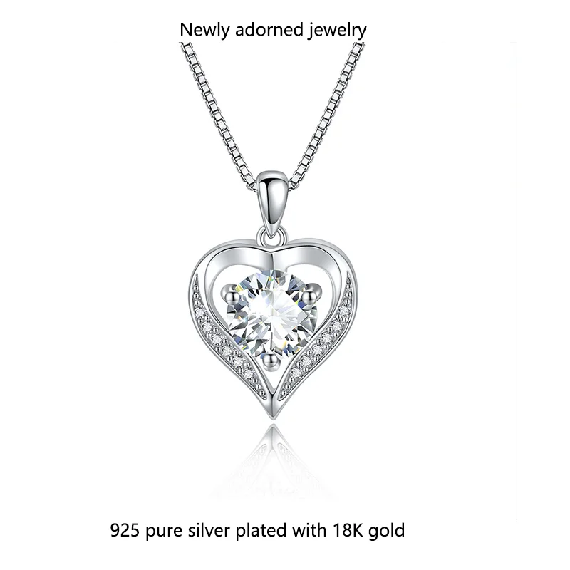 

925 silver jewelry heart-shaped pendant with 1-2-3 carats of moissanite diamonds for women, trending product on Douyin live stre