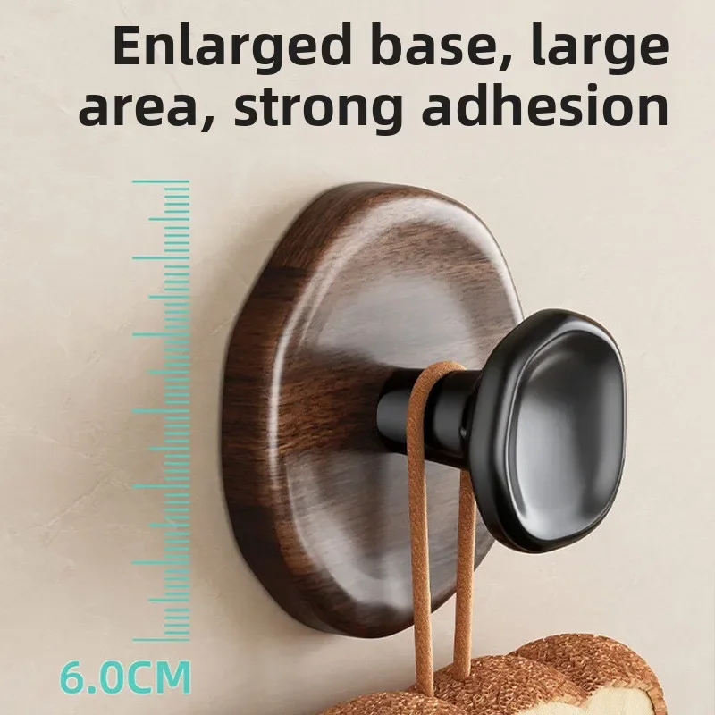 Walnut Wood Grain Adhesive Hook No-drill Strong Load-bearing Stick-on Hook Doors Kitchen Bathroom Hanging Clothes Art Decoration