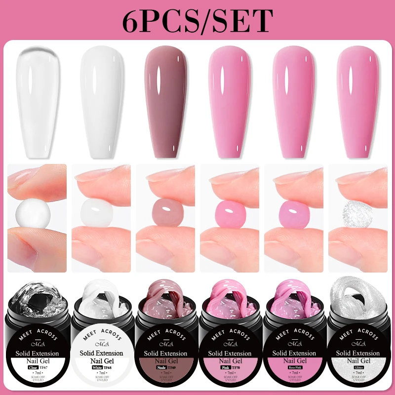 Aurora conjunto de esmalte em gel antiaderente para extensão de mão, 6 peças, modelagem 3d/escultura/escultura uv/led, gel de construção, gelatina leitosa, gel duro