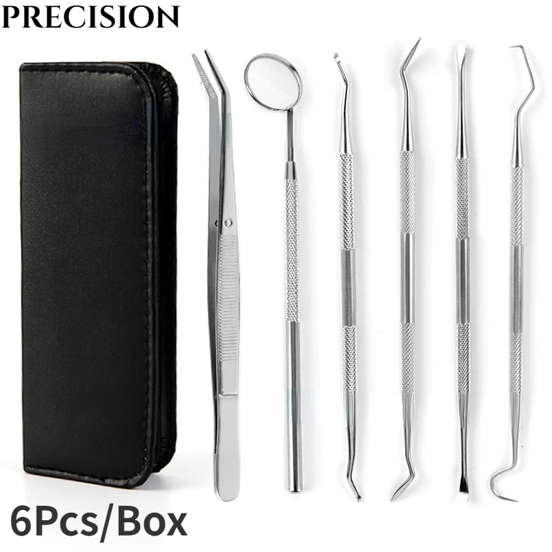 5/6/8Pcs Stainless Steel Dental ToolMirror Sickle Tarter Tooth Cleaning Kit Dentist Scraper Tools Calculus Set Oral Care Tools