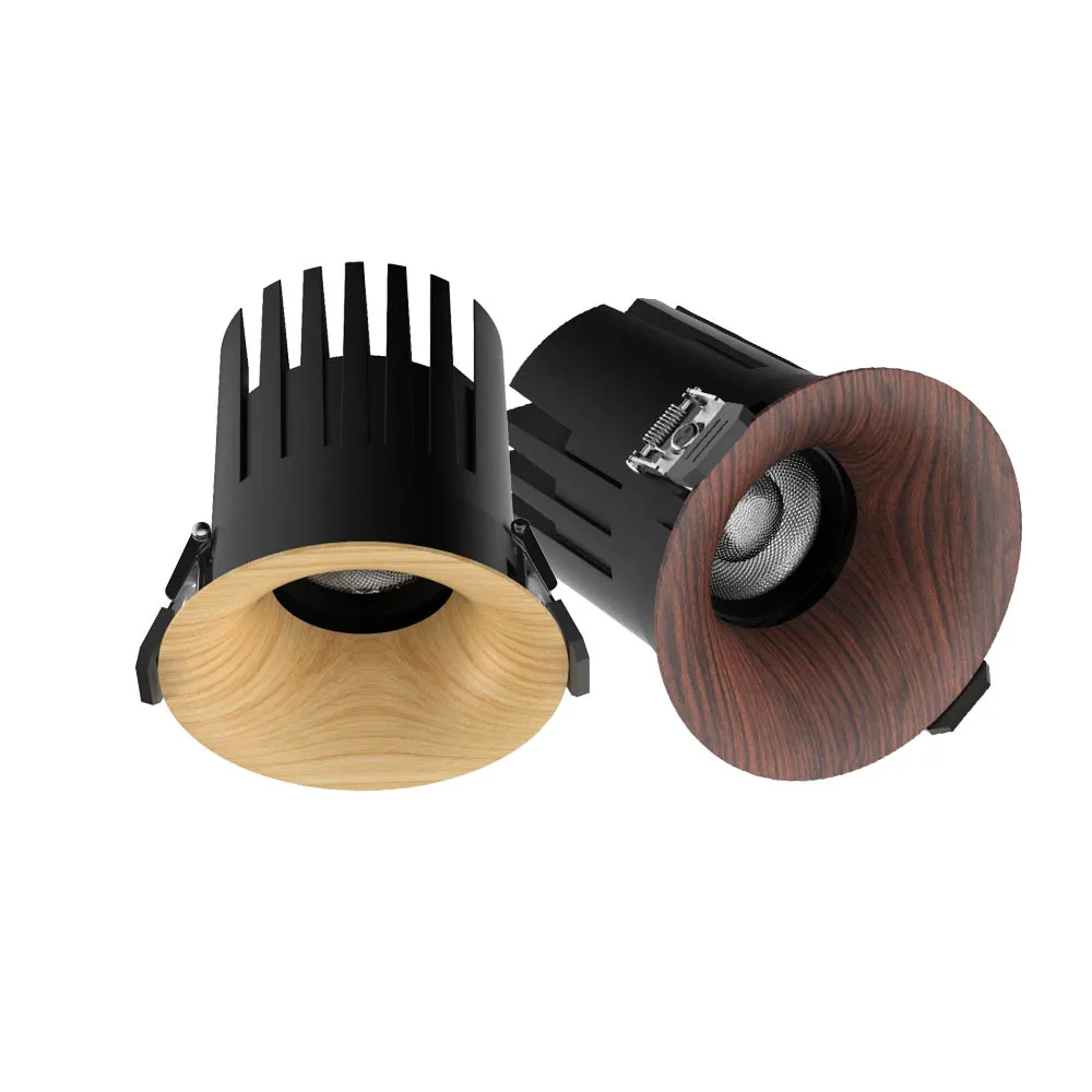 Dimmable Log Walnut Wood Grain Retro LED Downlight with Chinese Style Anti-Glare Ceiling Lamp for Home, Hotel Villa 7W 10W 12W