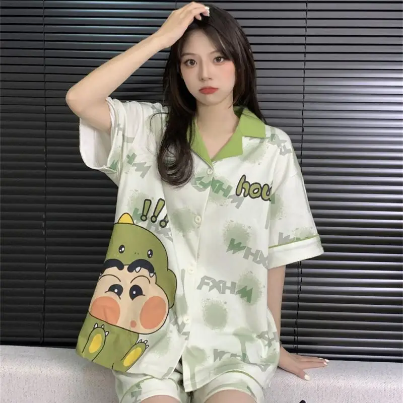 New Bandai Pajamas Anime Crayon Shin Chan Kawaii Creative Cute Cartoon Summer Short Sleeved Shorts Home Suit Girl Toys