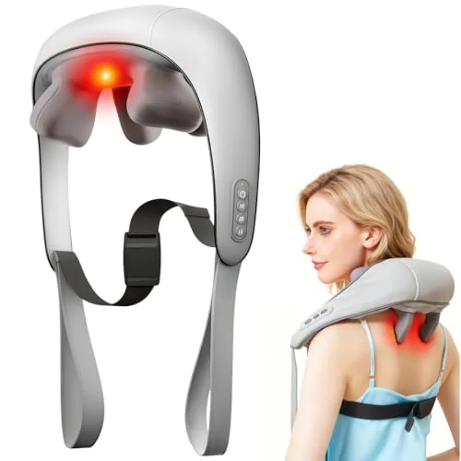 

Neck Massager with Heat for Home Office Car Use - Deep Tissue 6-Head 3-Speed Cordless 6D Kneading Shoulder Massager in Black, P