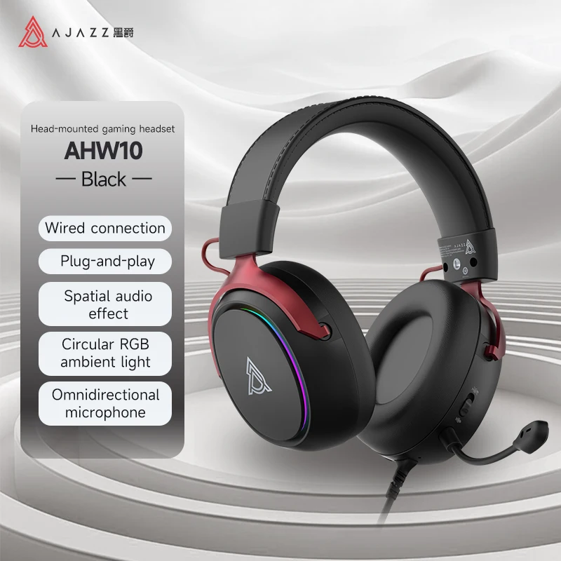 Ajazz AHW10 Bedrade Gaming Headset Bedrade Aansluiting Plug and Play RGB Hoofdgemonteerde Computer Headset