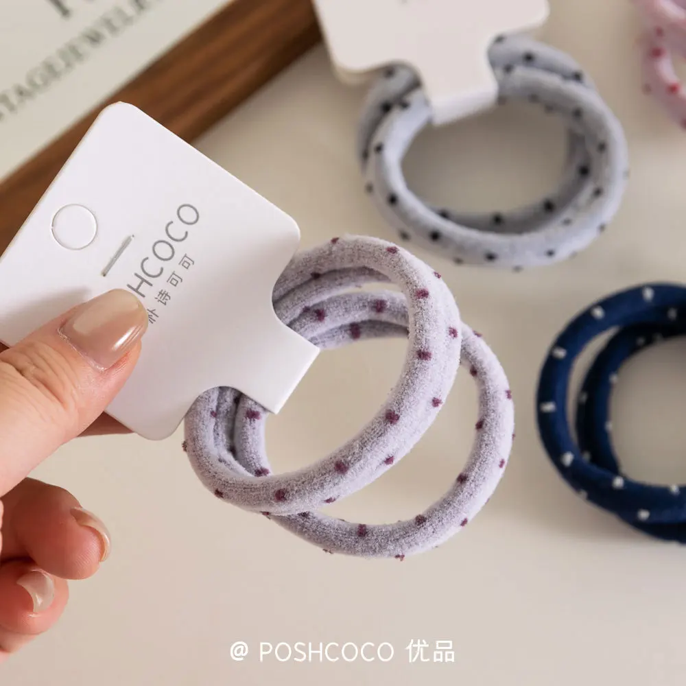 Thick Hair Ties 2 Pack Polka Dot Jacquard Scrunchies Heavy Duty Elastic Hair Bands for Women Non Slip Ponytail