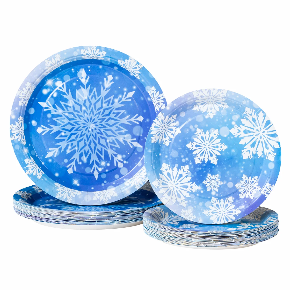10/25/50pcs Frozen Themed Snowflake Print Disposable Paper Plates, Holiday Party Tableware Decor view 6