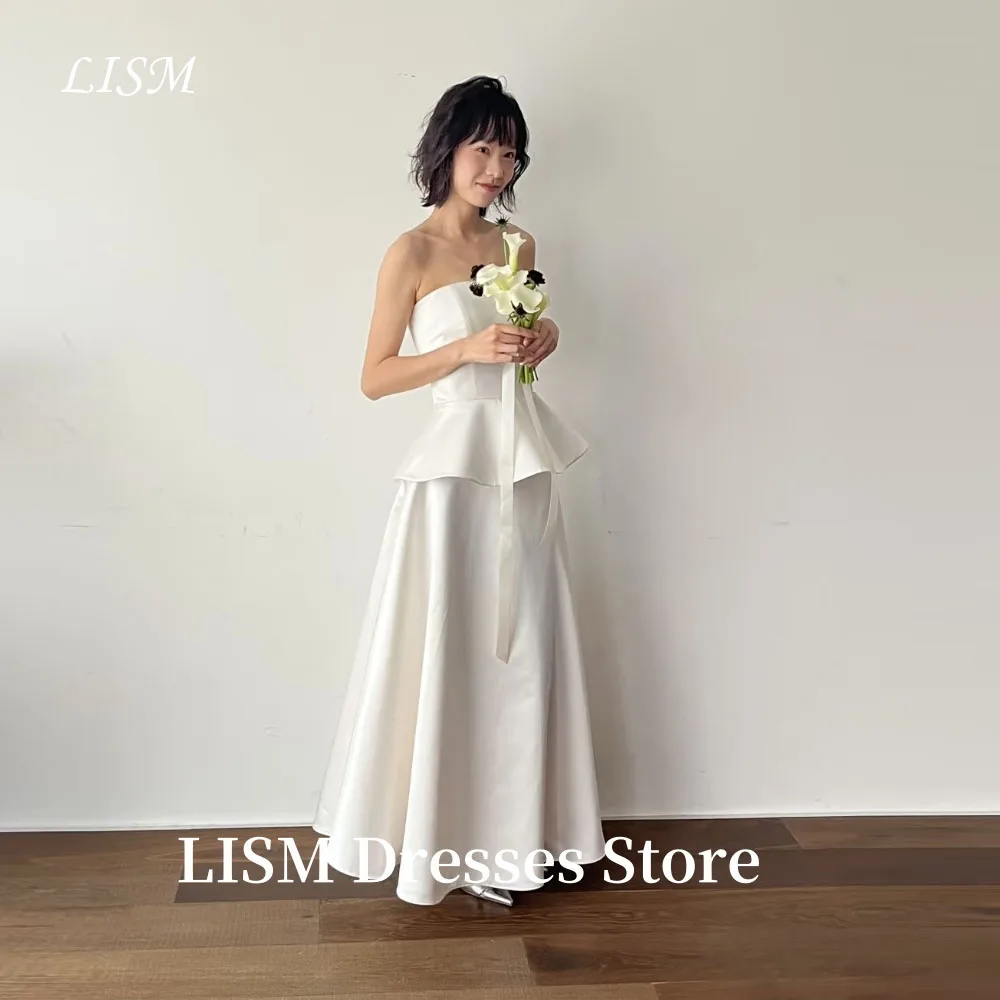 LISM Sleeveless A-Line Korea Wedding Dresses Photo Shoot Soft Satin Elegant Formal Bridal Party Gowns웨딩드레스Customized Corsets