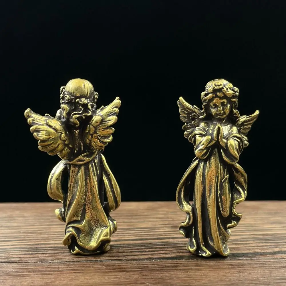 Cute Brass Angel Cupid Statue Lucky Copper Angel Cupid Miniature Figurines Vintage Exquisite Guardian Angel Figurines