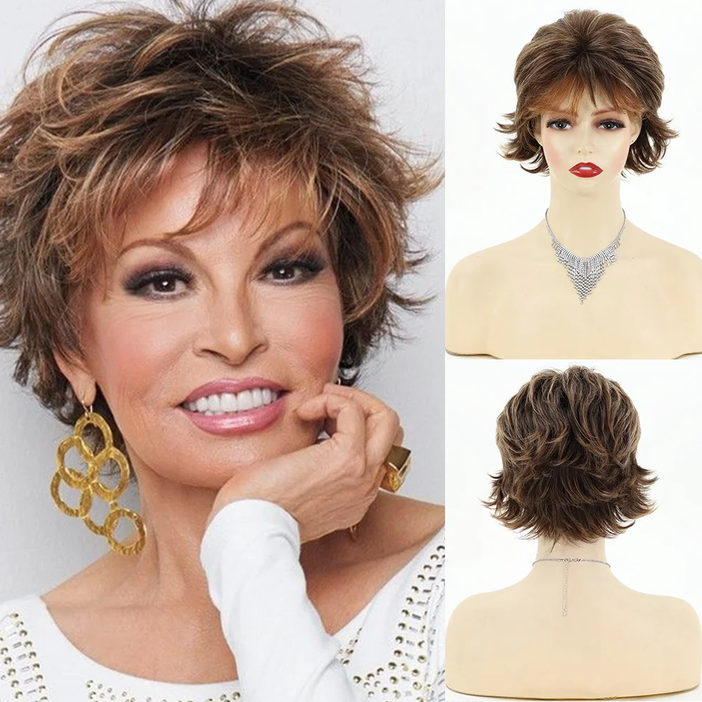 

Short Curly Wigs Pixie Layered Synthetic Hair Wig with Bangs for White Women to Wear Daily Party Cosplay