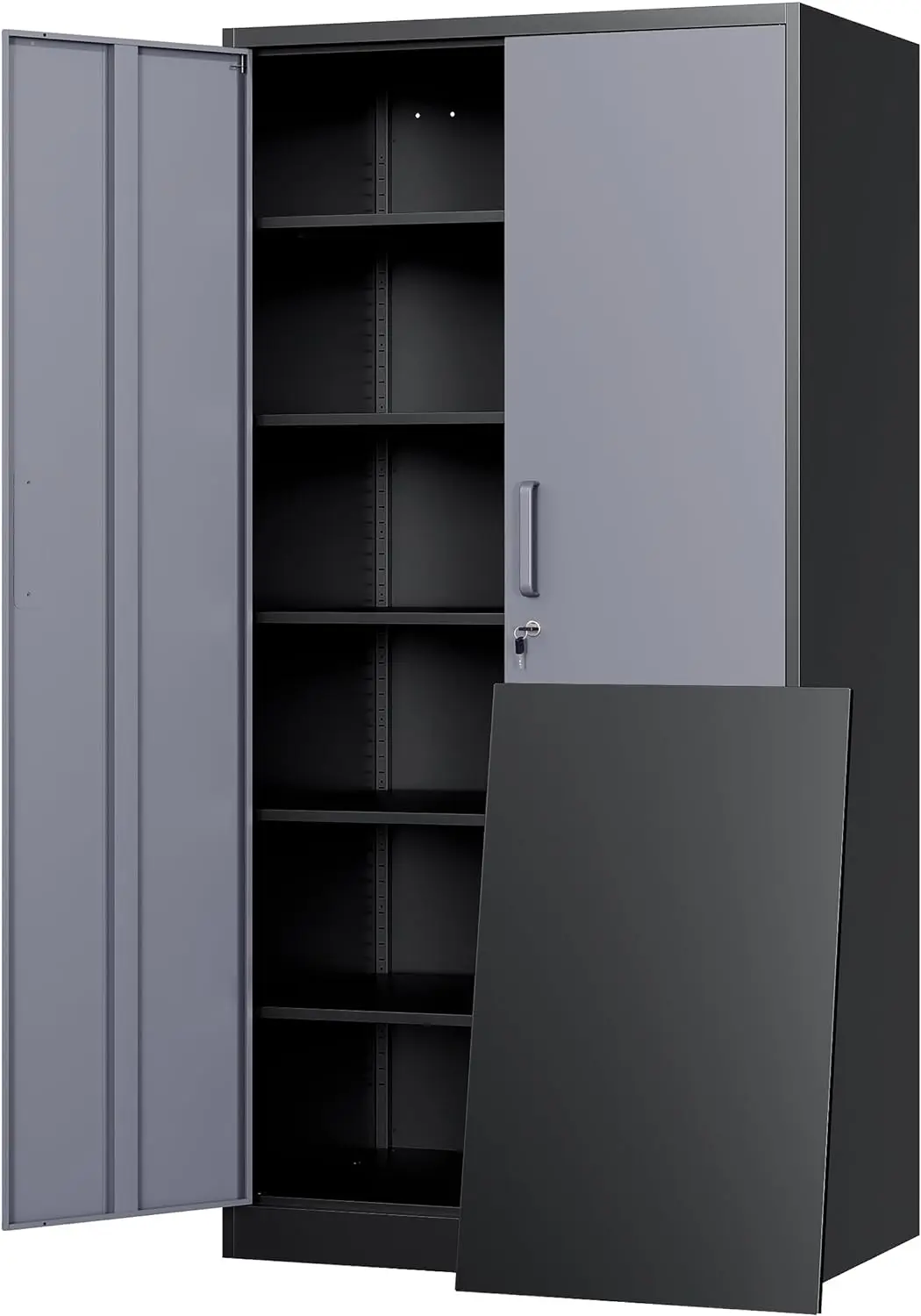 

Metal Storage Cabinet with Lock - 72" Garage Storage Cabinet with 2 Locking Doors and 5 Adjustable Shelves, Gray Black