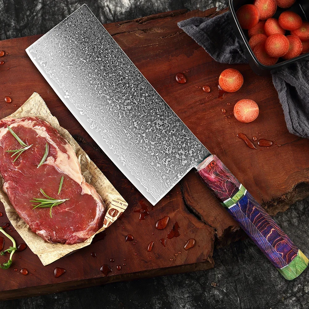 

Damascus Steel Cleaver Knife 7Inch Meat Cleaver Butcher Knife Ultra Sharp Chef knife Useful Kitchen Knives Octagonal Wood Handle