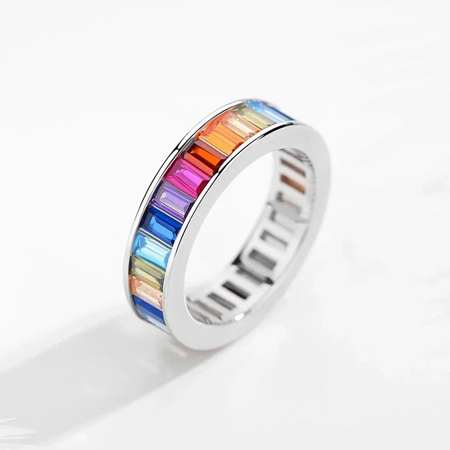 KALETINE 925 Sterling Silver Rainbow Heart Hoop Earrings CZ Korean Fashion Zirconia Women Necklace Rings Set Charm Jewelry Gifts 3