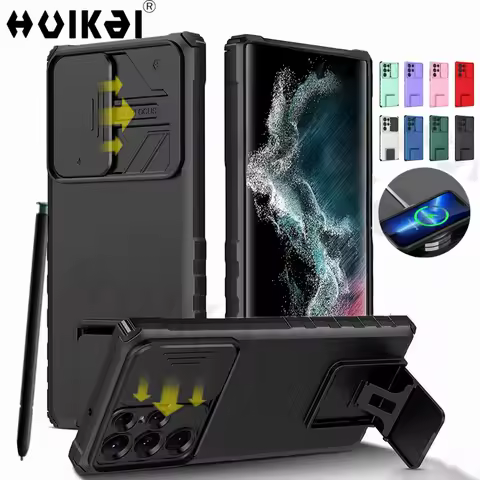 Stereo Stand Case For Samsung S22 Ultra S21 Plus S20 FE A54 A73 A13 A53 Built-in Slider Armor Military Rugged Protective Covers