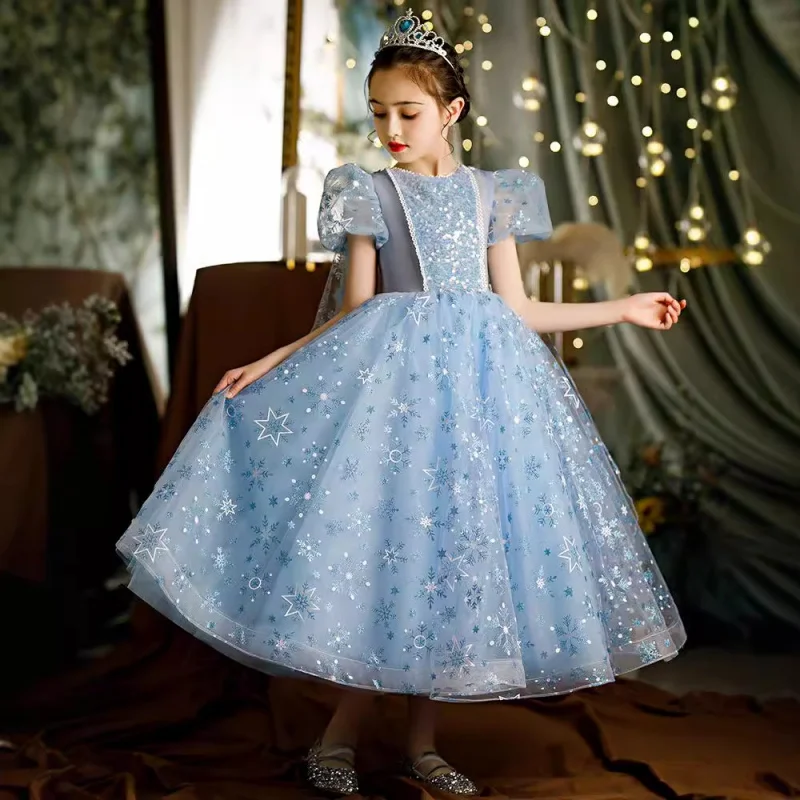 

Эльза для девочек, принцесса «Холодное сердце», осенний стиль, платье на день рождения для маленькой девочки, модный показ, элегантные выступления