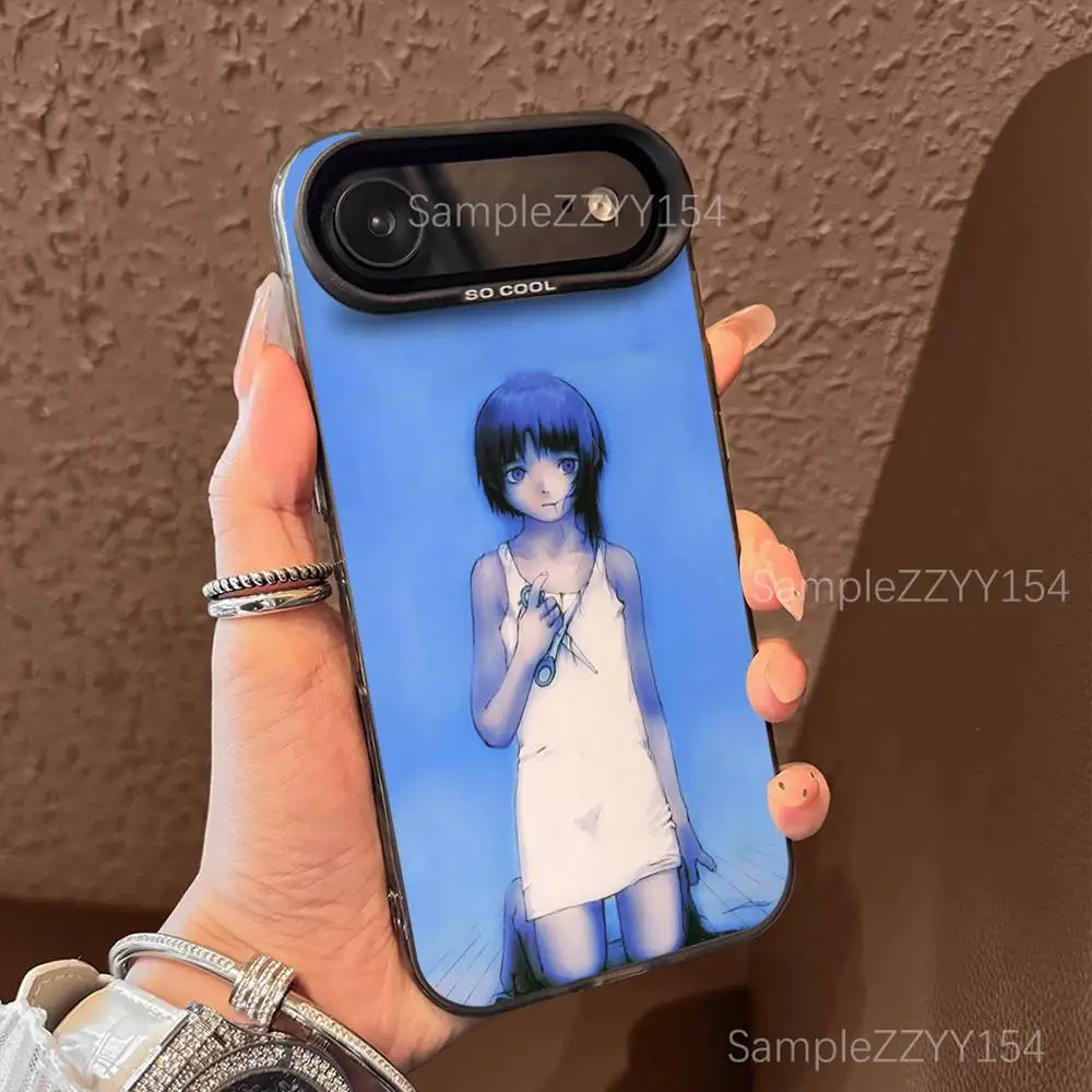 Serial Experiments L-Lain Handyhülle für iPhone 17,16,15,14,13,12,X,8,Pro,Max,Plus,E,SE4,Air,Mini Schwarz IMD Matt