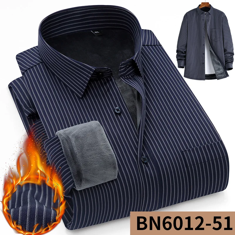 

Men's Winter Thiened Long Sve Fce Lined Casual irt Busin Casual Striped Warm irt Dad Sle Mid-Year