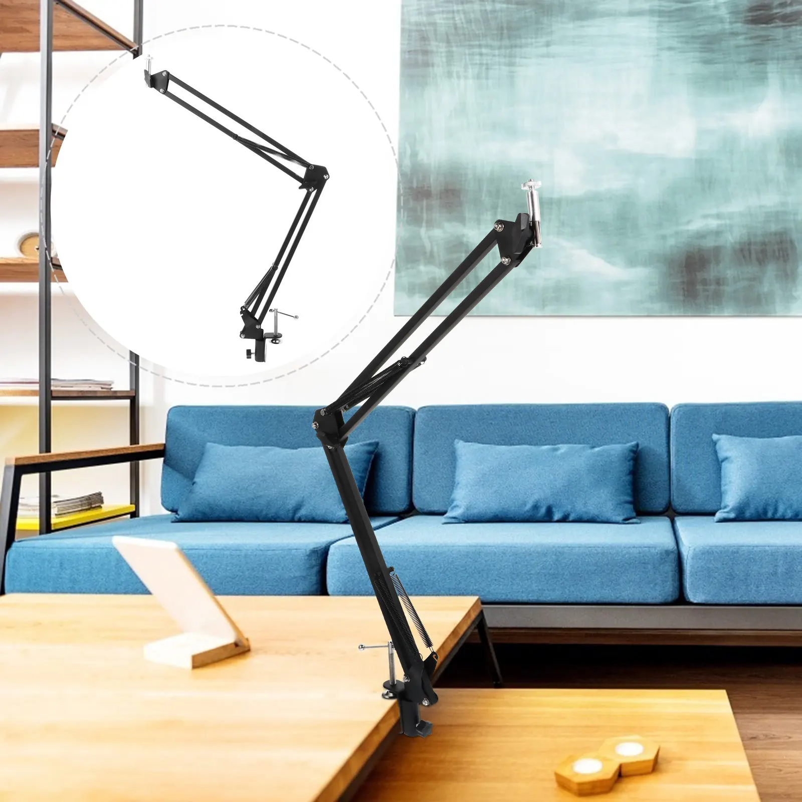 Desktop Webcam Clamp Mount Adjustable Scissor Arm Stand Folding Metal Boom with Ball Joint Rotation for Streaming Studio Home