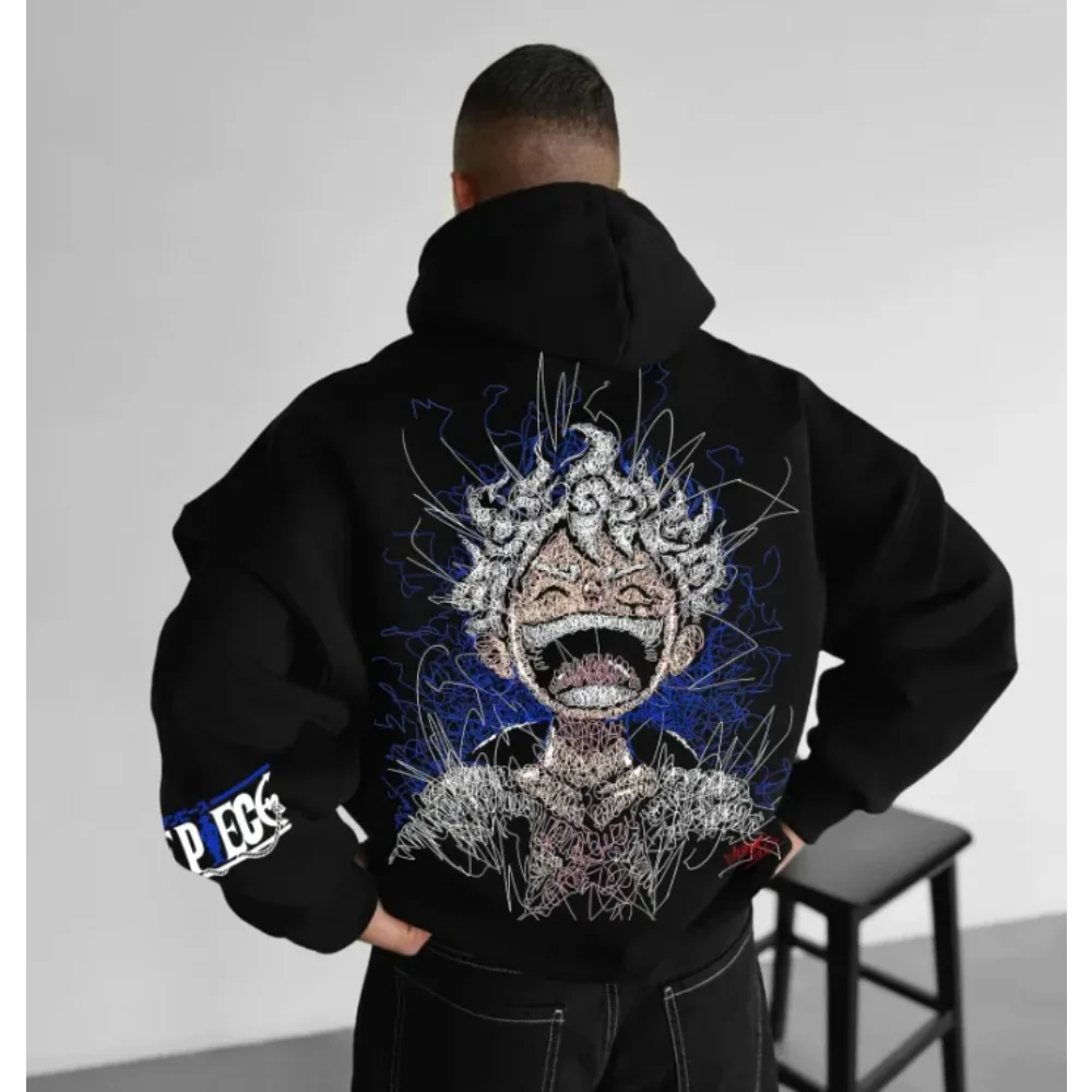 

New ONE PIECE Peripheral Animation Printing Men's Autumn and Winter Comfort Y2K Casual Hooded Sweater Men's and Women's Tops
