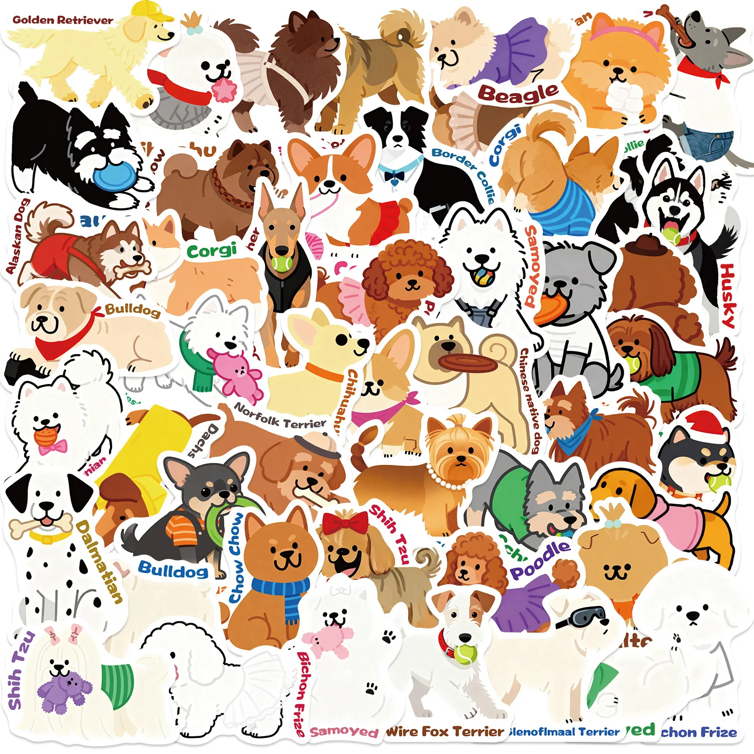 10/30/50pcs Cute Dogs Animals Cartoon Graffiti Stickers Phone Guitar Laptop Notebook Suitcase Cup Waterproof Sticker