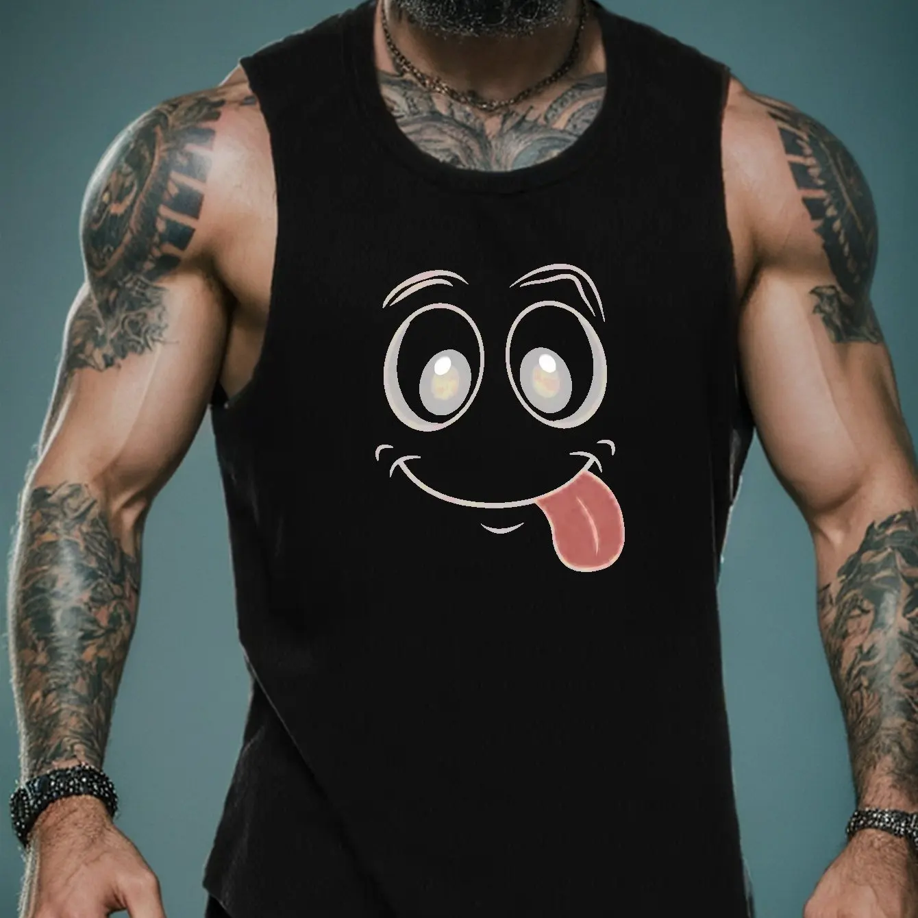

Funny Cute Expressions Printed Men's Tank Tops Leisure Fashion Crew Neck Sleeveless T-shirt Daily Loose Breathable Pullover Vest