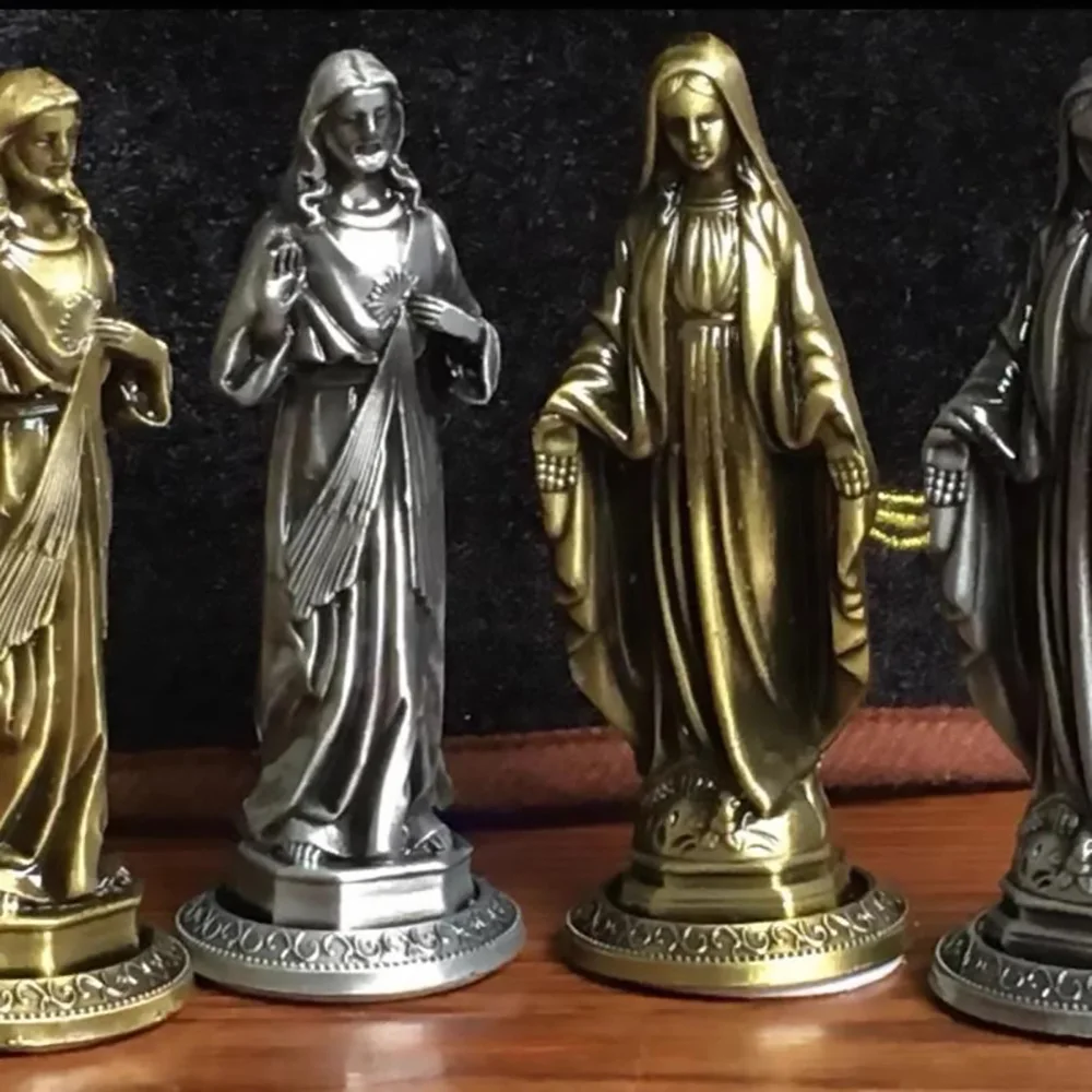 Catholic Mercy Jesus Virgin Sculpture,Metal Holy Father&Mother Figurine Ornaments,Virgin Mary Gold Statue,Home Decoration Gifts