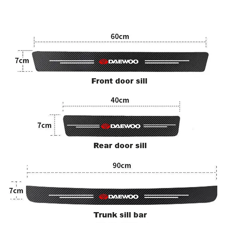 Carbon Fiber Decals For Daewoo Adventra Aveo Damas Evanda Gentra Kalos Lacetti Lanos LUBLIN Matiz Nexia Car Door Sill Stickers