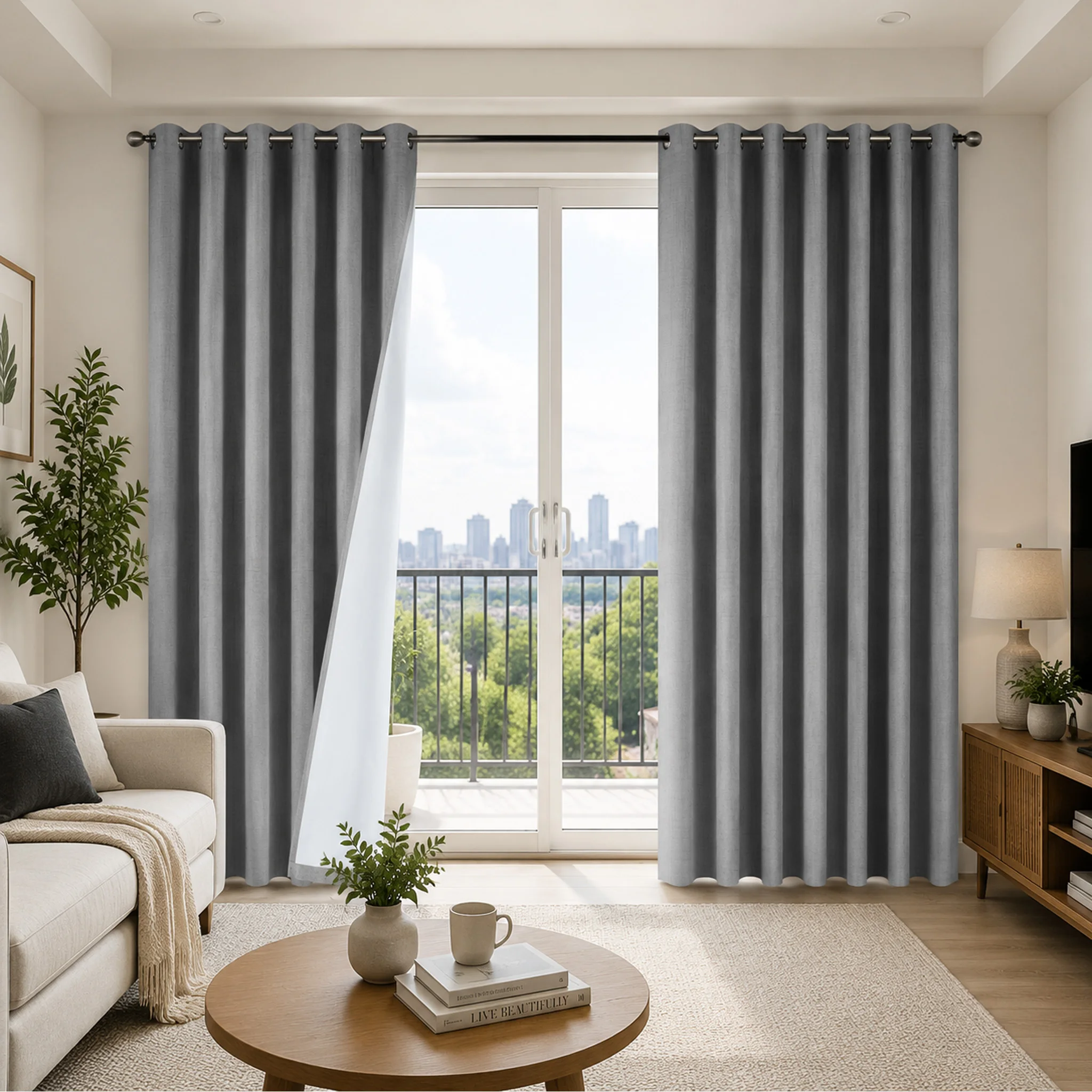 100% Blackout Curtains for Living Room Bedroom, Solid Gray Window Drapes with Grommet Top, Thermal Insulated Privacy Curtain Panels, Modern Home Decor Curtains for Large Windows 2 Pieces