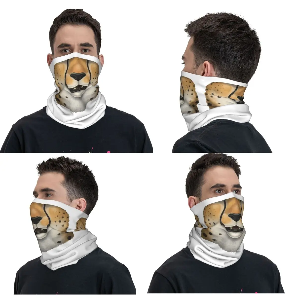 Cheetah Face Bandana Neck Gaiter Printed Mask Scarf Multifunction Balaclava Hiking Fishing Unisex Adult Winter