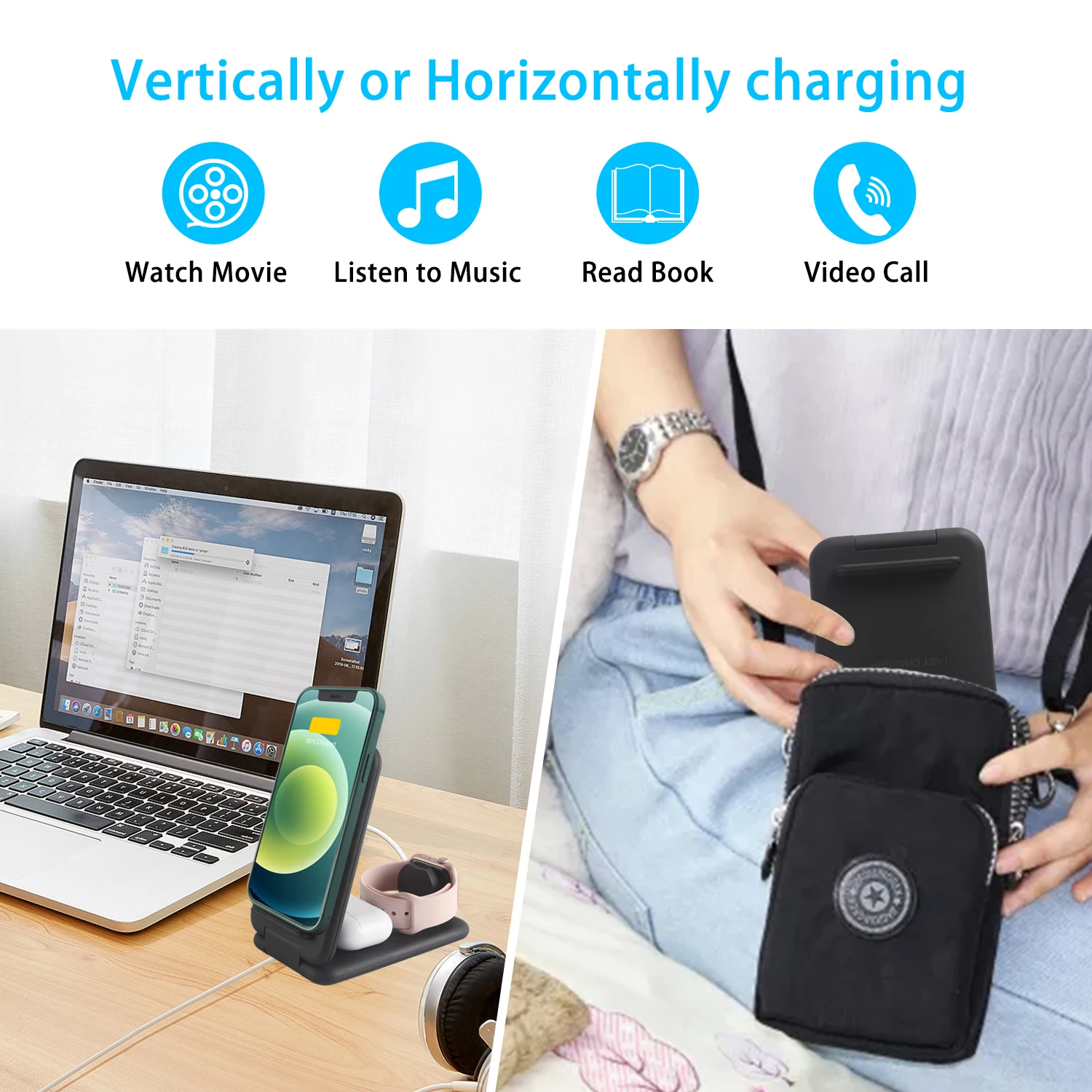 B-13 Foldable 3-in-1 wireless charger Efficient Fast Charge For Samsung Galaxy S20 iPhone 13 Pro Max iWatch Airpods Pro