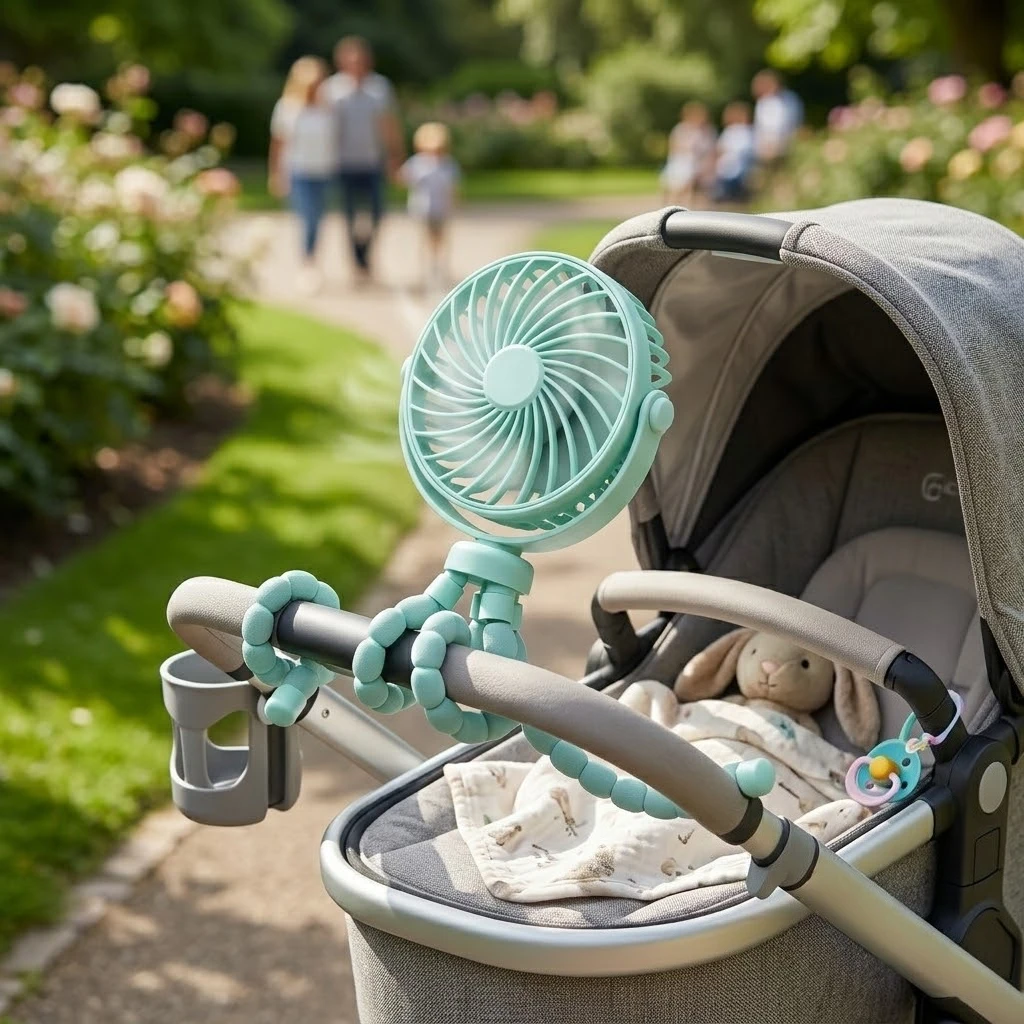 Tragbarer, flexibler Stativventilator, USB-wiederaufladbarer Mini-Oktopus-Ventilator, extrem leise, für Kinderwagen, Autositz, Reisen, tragbarer Ventilator mit 3 Geschwindigkeitsstufen – Detail 17
