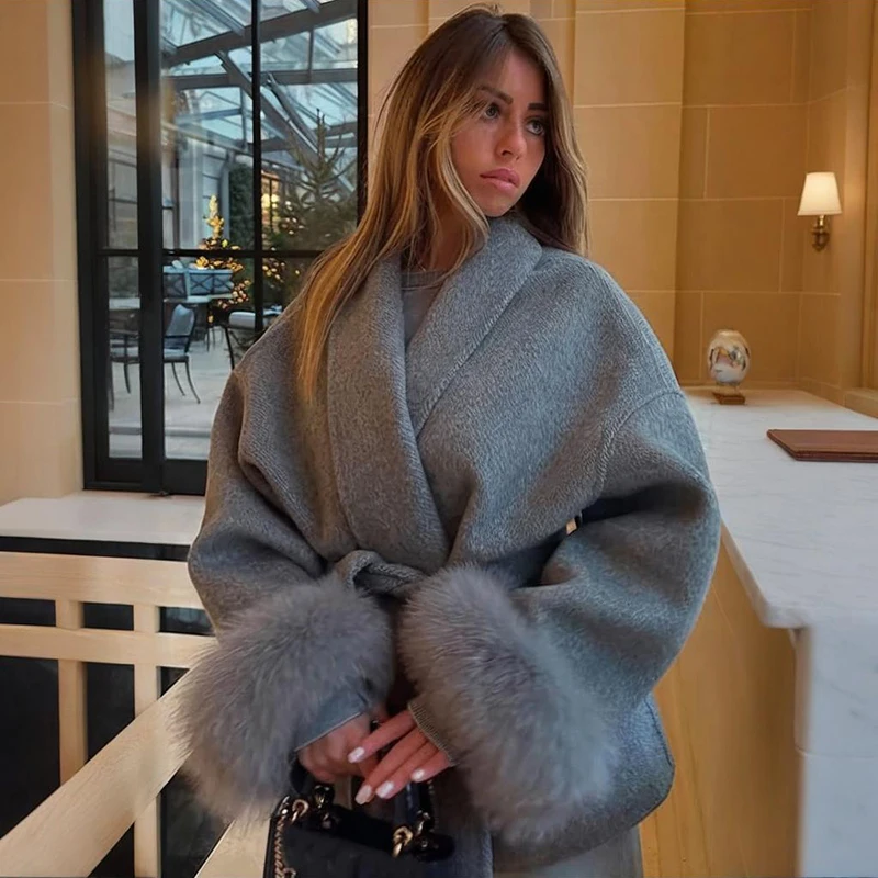 Tornova 2025 New Fox Fur Woolen Coat Women's Short Coat Office Lady Removable Elegant Double-sided Wool Overcoat Cardigan Jacket