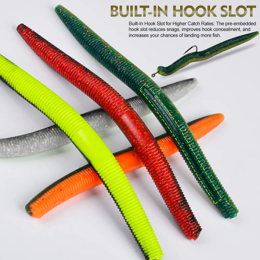 Proberos 10 Stück Wurm-Silikon-Bass-Angelköder, weicher Kunststoff-Gummi-Stickbait, Wacky für Rig-Bass-Köder, Salzwasser, Süßwasser ﻿ – Detail 8