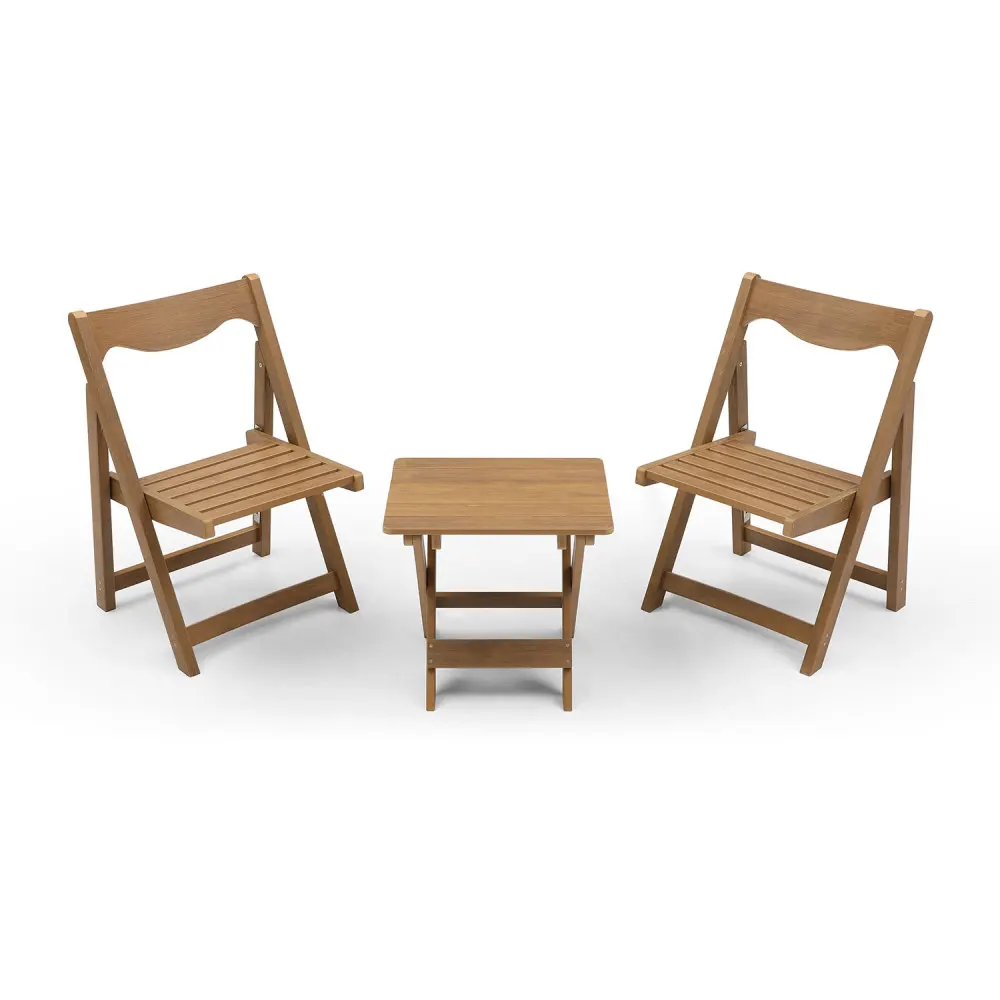 

Teak Foldable HIPS Outdoor Bistro Set Rectangular Table and 2 Chairs Patio Garden Furniture