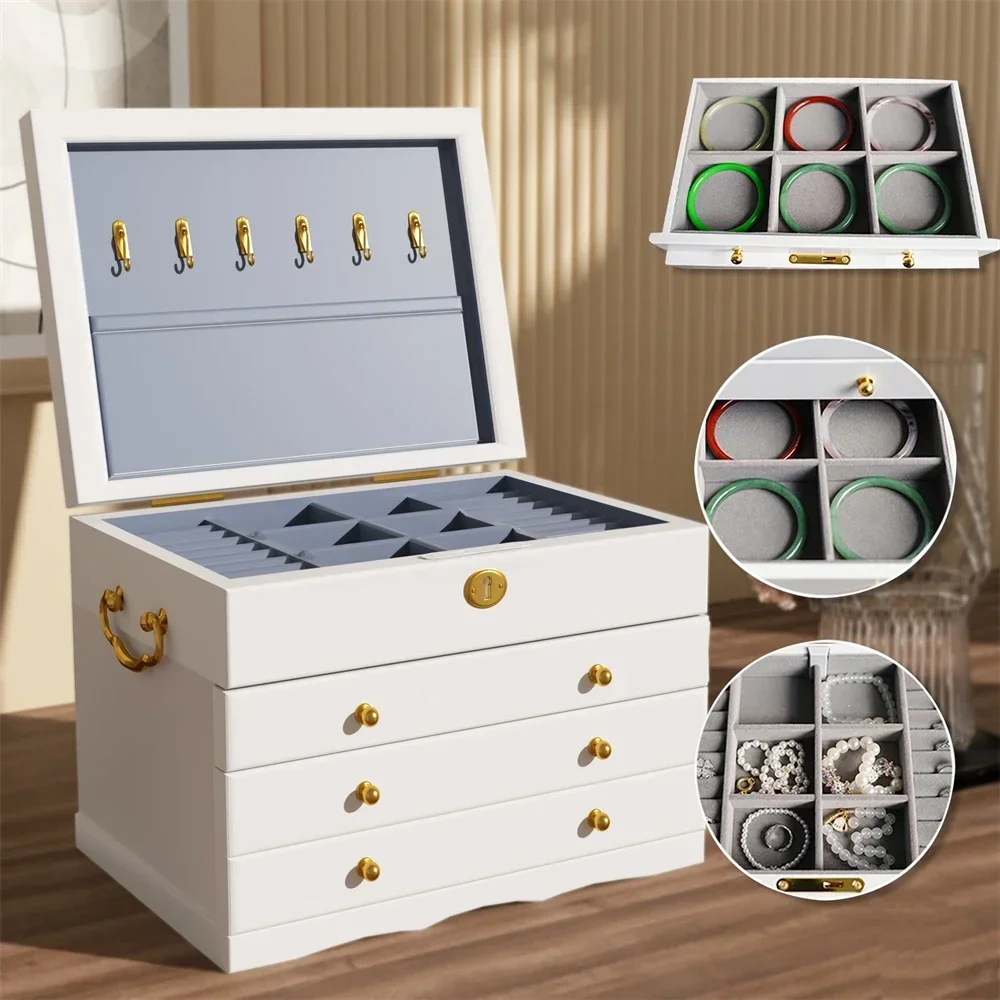 

3/4/6 Layers Large Wooden Jewelry Box Drawer Jewelry Box Organizer for Women Storage Case for Ring Necklace Earring Bracelet