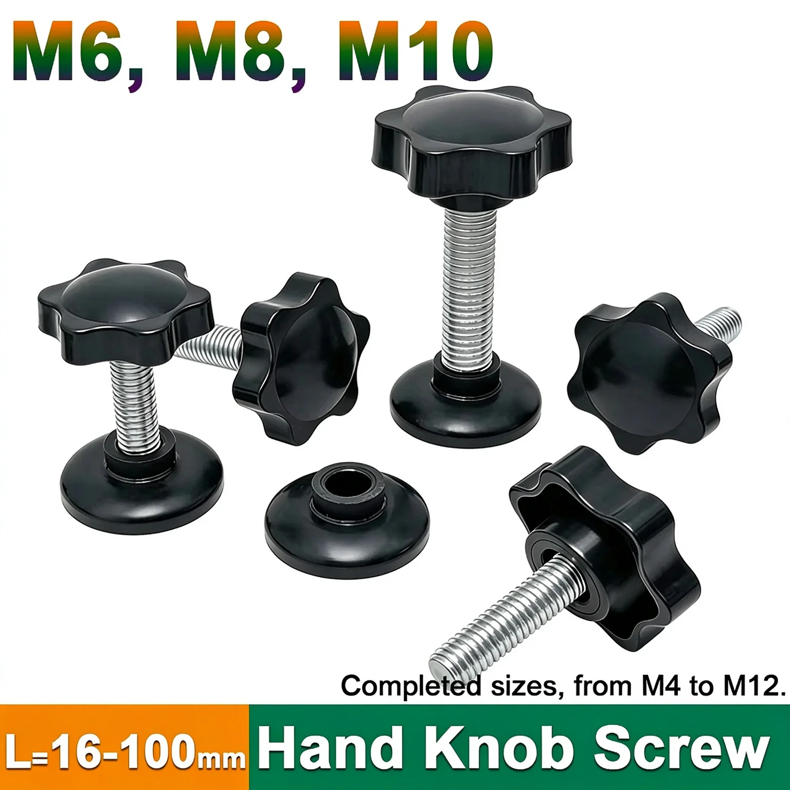 M6 M8 M10 Plastic Handle Star Shape Thumb Hand Tighten Screws With Pressure Plate Base Pad Clamping Grip Knob Adjustment Bolt