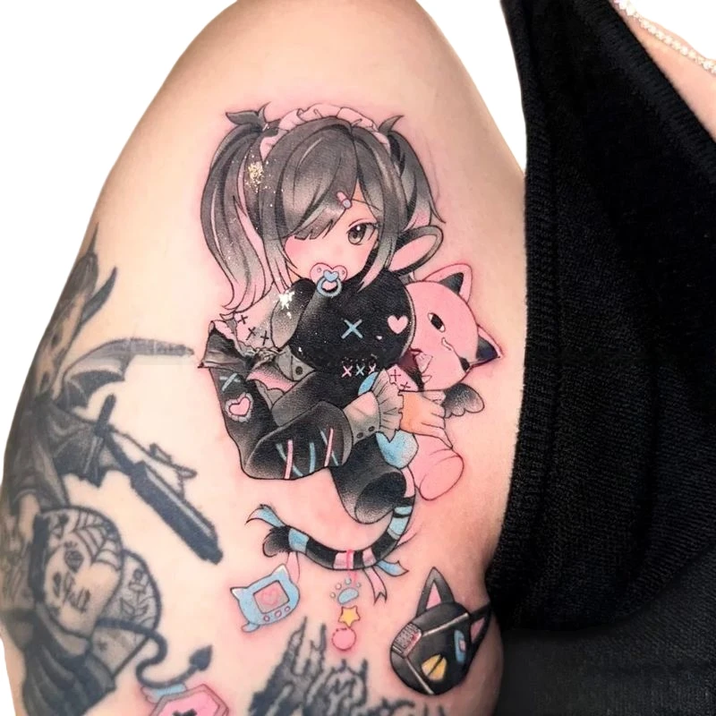 

Anime Temporary Tattoos Cartoon Cute Nipple Doll Girl Durable Lifelike Realistic Body Art Tattoo Waterproof Fake Tattoo Sticker