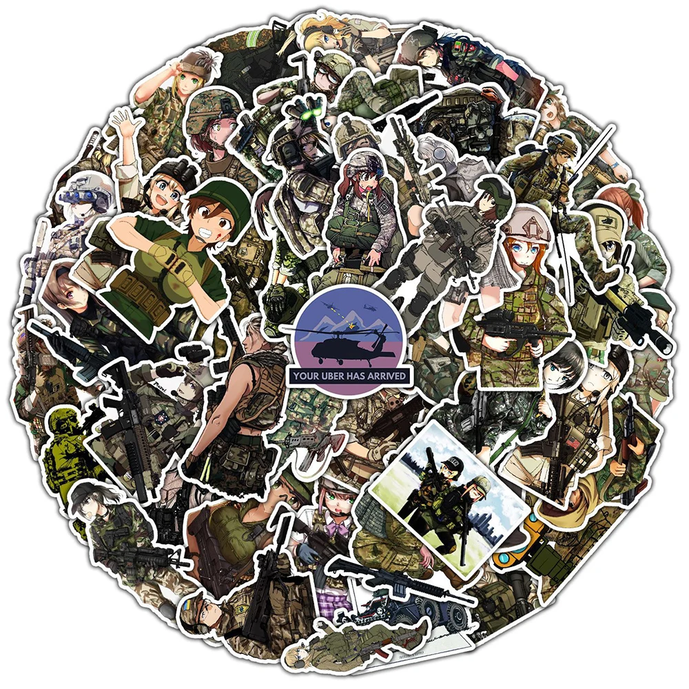 10/30/50pcs Camouflage Soldier Girl Cartoon Stickers Waterproof Graffiti DIY Laptop Skateboard Luggage Car Decals for Kids Toy