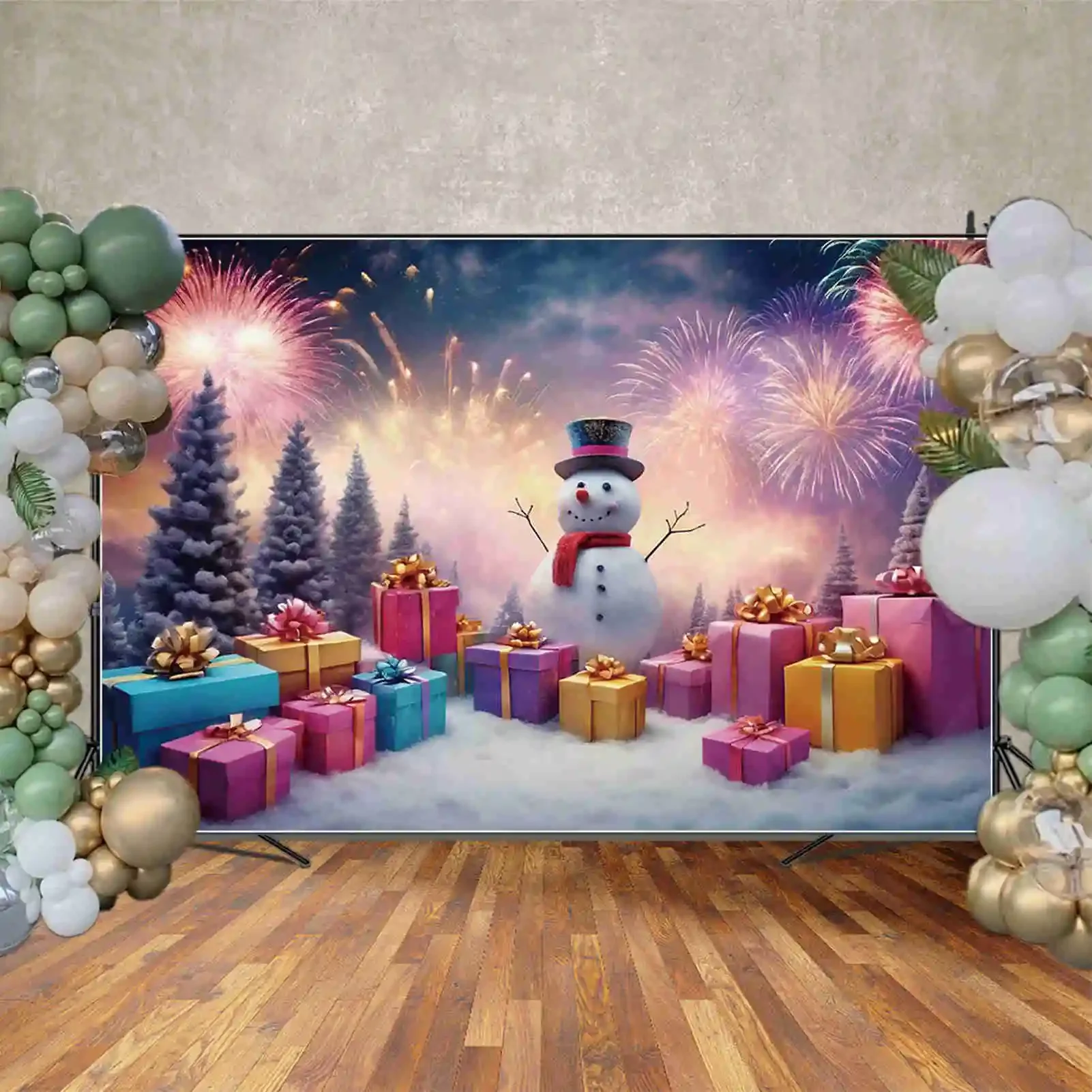 MOON.QG 크리스마스 새해 배경 사진 크리스마스 트리 눈사람 Photocall 배경 어린이 스튜디오 Photozone 소품