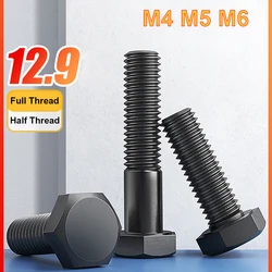 5/10pcs M4 M5 M6 Black External Hexagon Outside Hex Head Cap Screws Bolt High Tensile Grade 12.9 Steel DIN933 Length 6~150mm