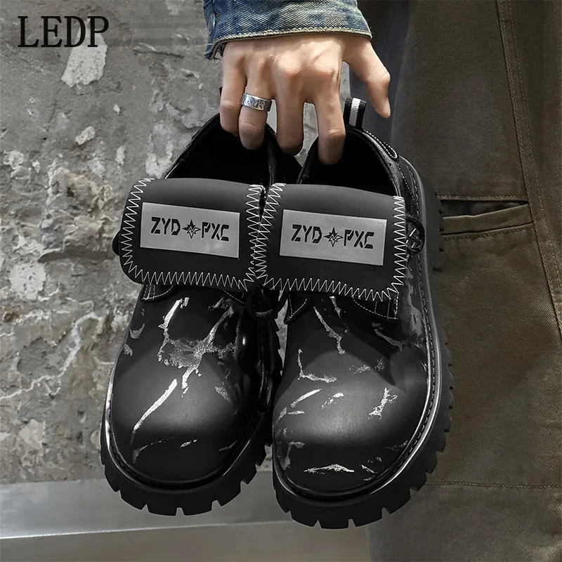 

LEDP High-top Thick-soled Dad Shoes, 2025 Autumn New Style Lightweight Casual Men's Derby Shoes Trendy Design Printed Upper