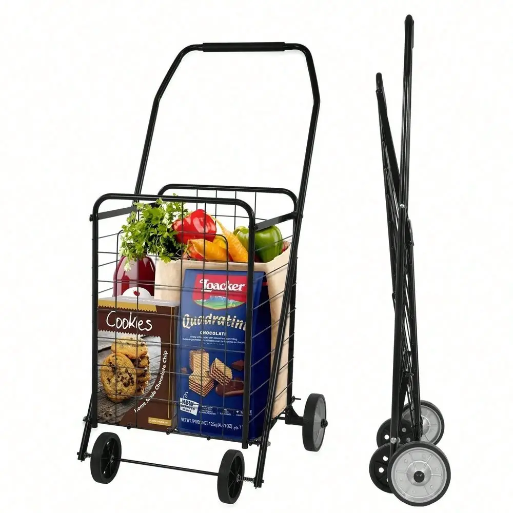 

Shopping Cart With Wheels, Lightweight Collapsible Utility Trolley Easy To Assemble Store, For Groceries, Laundry, Travel, Mark