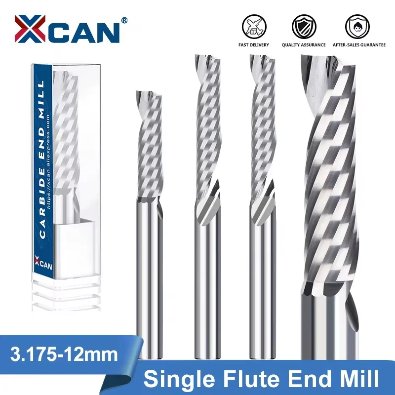 XCAN Milling Cutter AAAAA 3D CNC Router Bit 3.175/4/6/8/10/12mm Single Flute Spiral Carbide End Mill for Aluminum Wood Cutting