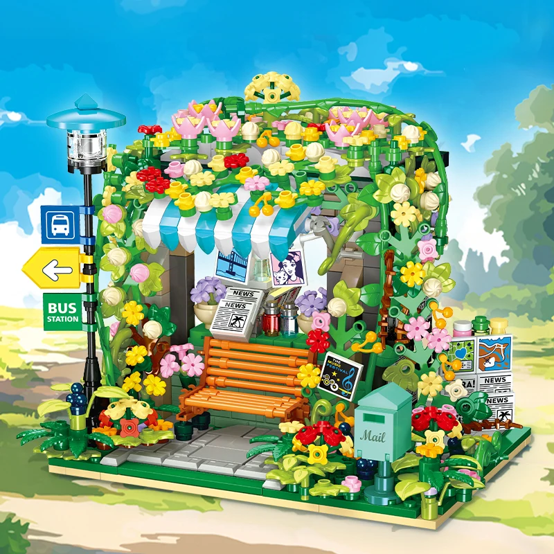 

Серия городских уличных сцен, строительные блоки, игрушки, игрушки для сборки архитектурной модели автобуса своими руками, праздничные подарки для девочек.