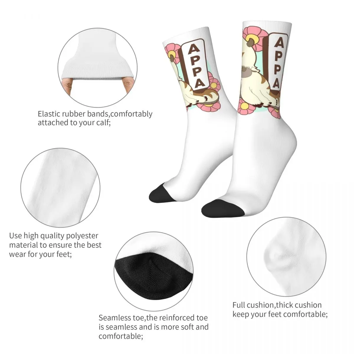 Colorful Avatar-The Last Airbender Appa Floral Poster Soccer Socks Polyester Middle Tube Socks for Women Men Breathable