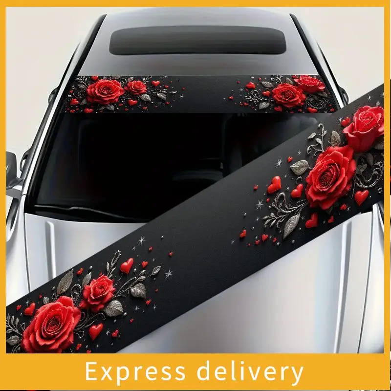 

1 eye-catching red rose with heart-shaped pattern windshield sticker - weather-resistant vinyl decal, suitable for all models,