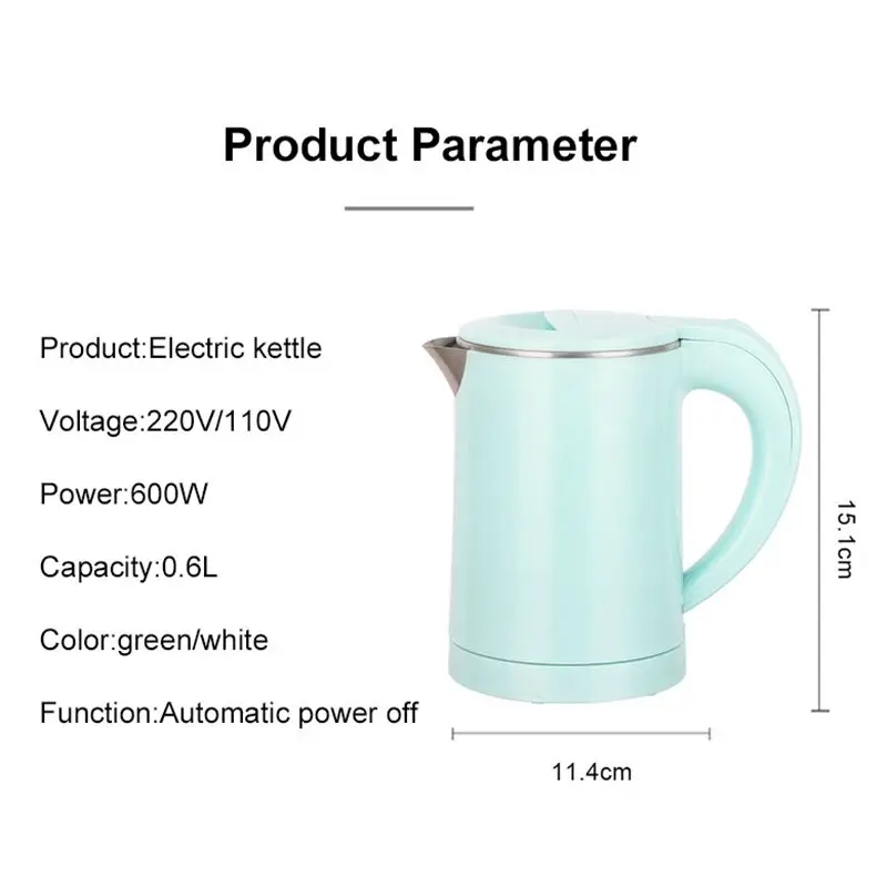 110V 220V Electric Kettle 0.6L Seamless 304 Stainless steel liner Fast heating Mini Teapot Water heater Coffee maker for Travel